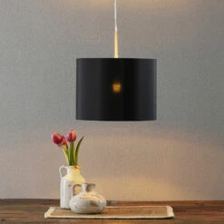 Lucande Patrik Textil-Hängeleuchte Ø30cm Schwarz