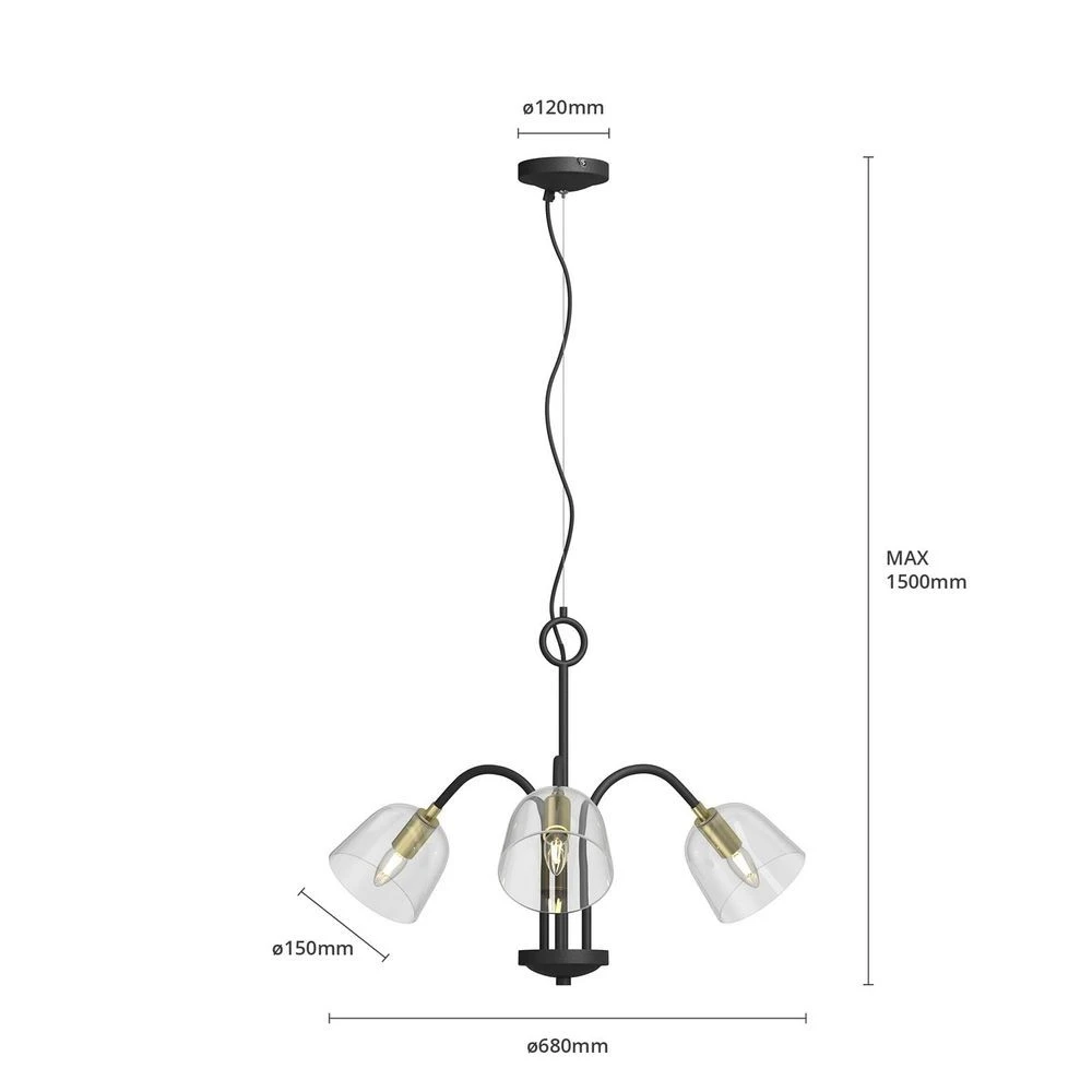 Anjita 3 Pendelleuchte Black/Brass - Lucande 6 Anjita 3 Pendelleuchte Black/Brass - Lucande – Bild 6