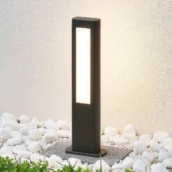 Lucande LED-Sockellampe Mhairi, Eckig, Dunkelgrau, 50 Cm