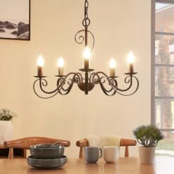 Lucande 5-flammiger Kronleuchter Caleb, Rostfarben