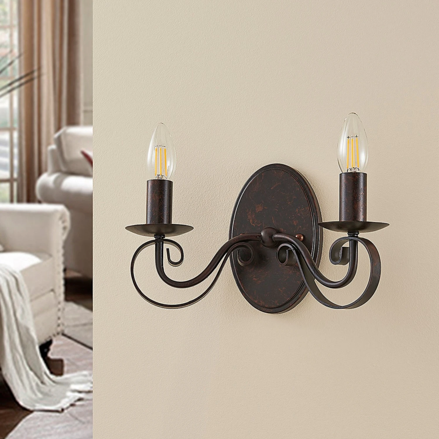 Lucande Rostfarbene Wandleuchte Caleb, 2-flammig 2 Lucande Rostfarbene Wandleuchte Caleb, 2-flammig – Bild 2
