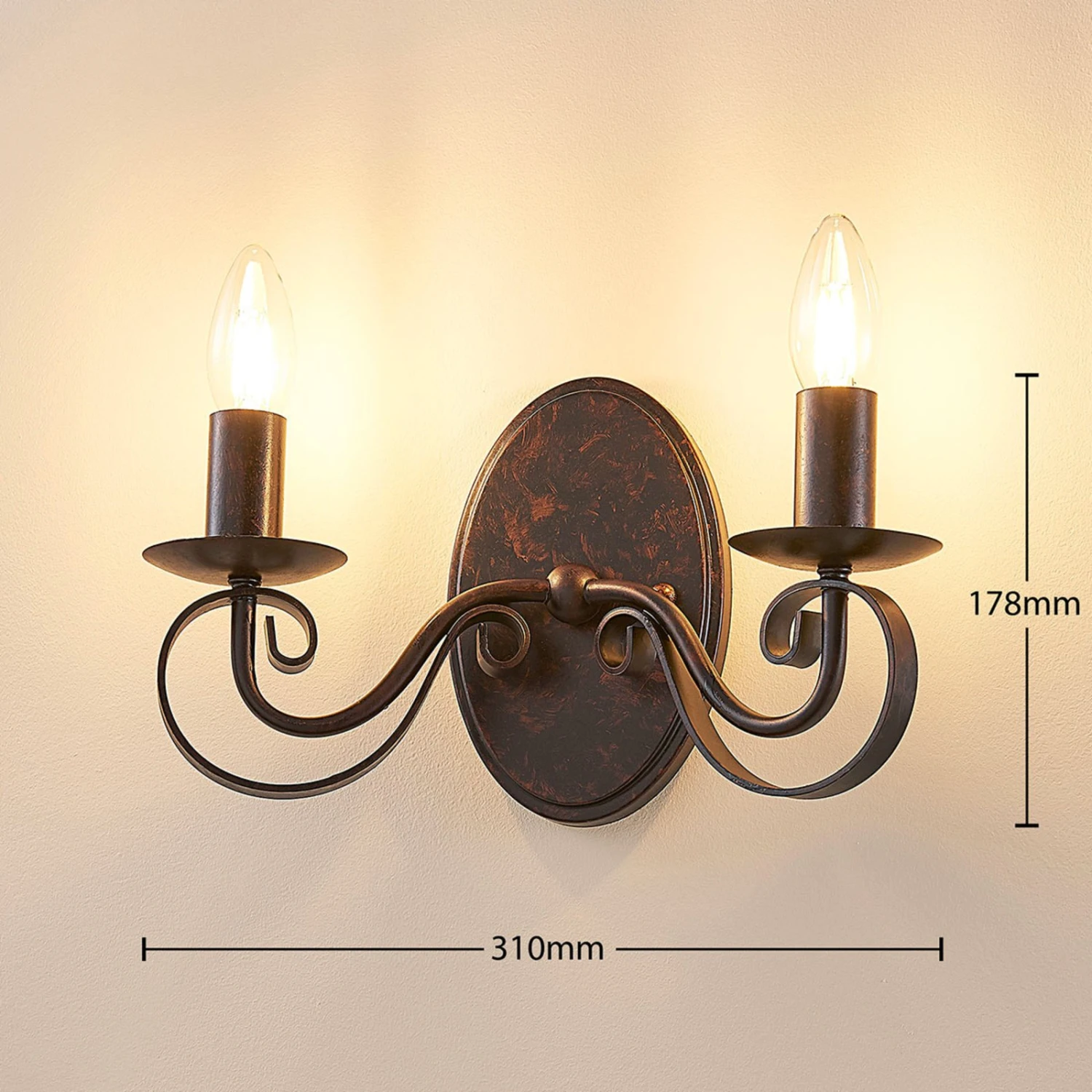Lucande Rostfarbene Wandleuchte Caleb, 2-flammig 3 Lucande Rostfarbene Wandleuchte Caleb, 2-flammig – Bild 3