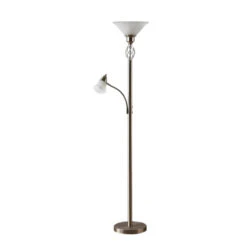 Lucande Nickelfarbene Stehlampe Dunja Mit Leselampe -Lucande 9621223 2