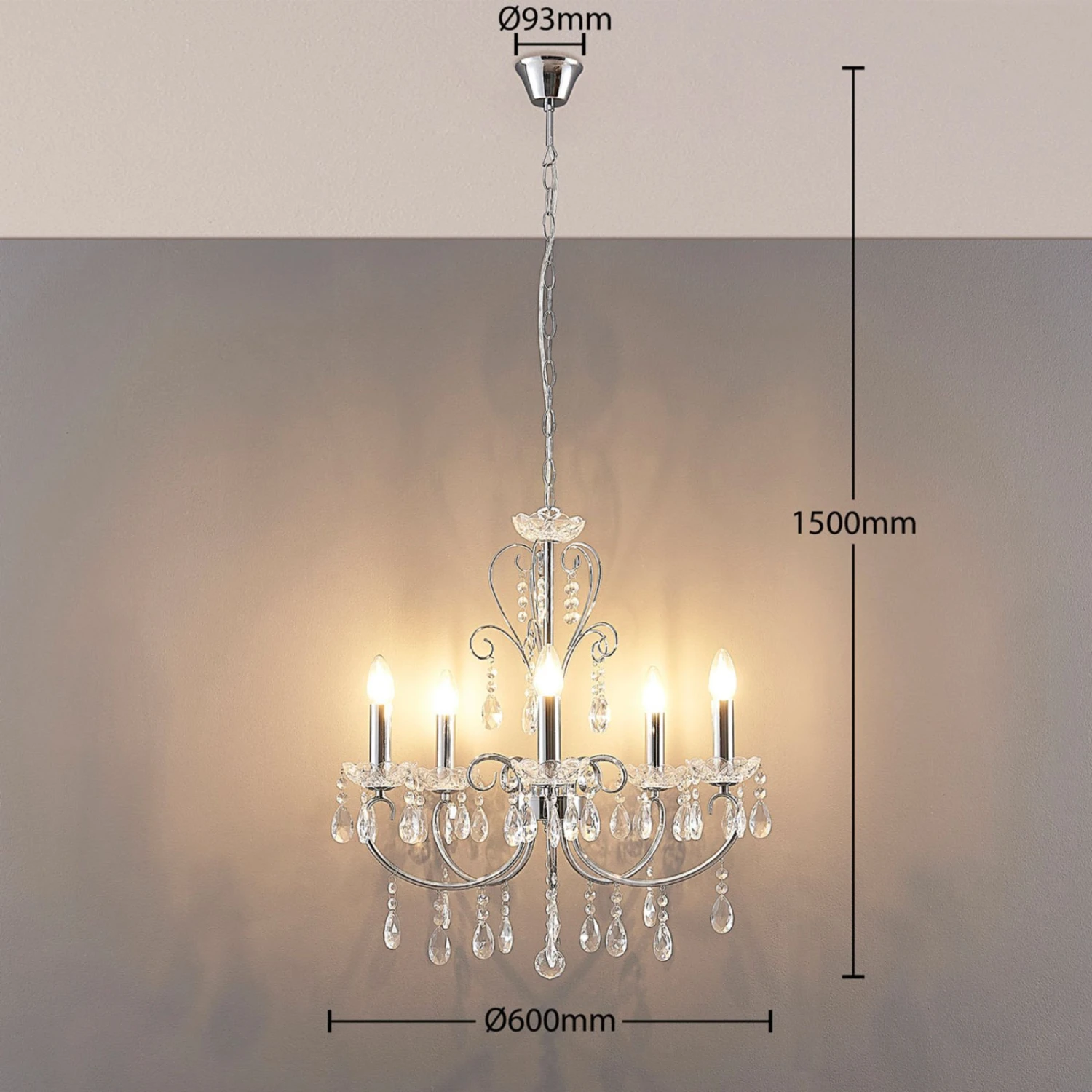 Lucande Kronleuchter Solveig Mit Kristallen, 5-fl., Chrom 4 Lucande Kronleuchter Solveig Mit Kristallen, 5-fl., Chrom – Bild 4