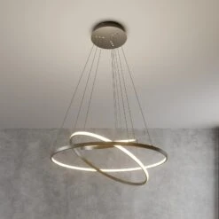 Lucande LED-Pendellampe Ezana Aus Drei Ringen, Nickel