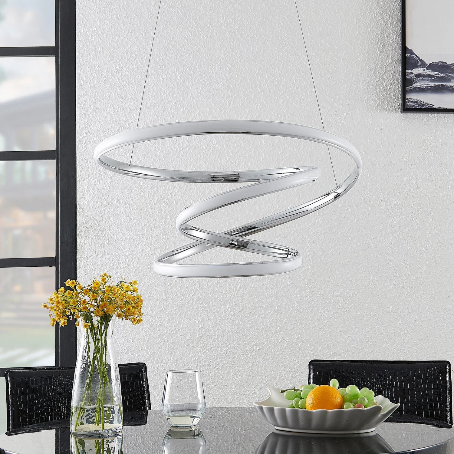 Lucande Sakina LED-Hängeleuchte Chrom Ø 58 Cm 2 Lucande Sakina LED-Hängeleuchte Chrom Ø 58 Cm – Bild 2