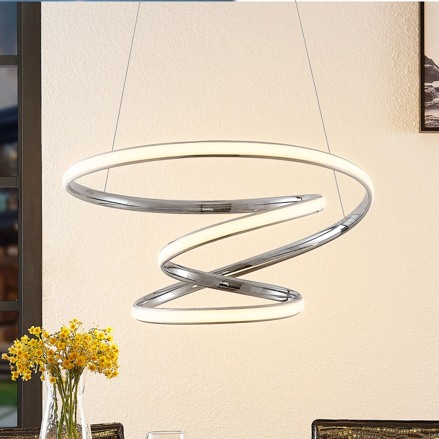 Lucande Sakina LED-Hängeleuchte Chrom Ø 58 Cm 1 Lucande Sakina LED-Hängeleuchte Chrom Ø 58 Cm