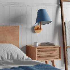 Lucande Jinda Wandleuchte, Holzgestell, Stoff Blau -Lucande 9627071 2