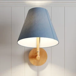 Lucande Jinda Wandleuchte, Holzgestell, Stoff Blau -Lucande 9627071 8