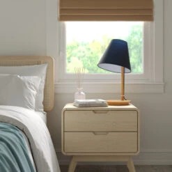 Lucande Jinda Tischlampe, Holzgestell, Stoff Blau -Lucande 9627075 2