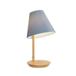 Lucande Jinda Tischlampe, Holzgestell, Stoff Blau -Lucande 9627075 5