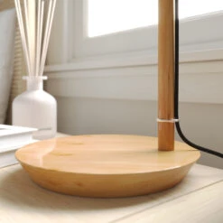 Lucande Jinda Tischlampe, Holzgestell, Stoff Blau -Lucande 9627075 8