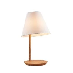 Lucande Jinda Tischlampe, Holzgestell, Stoff Weiß -Lucande 9627077 3
