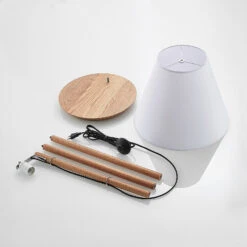 Lucande Jinda Stehlampe, Holzgestell, Stoff Weiß -Lucande 9627081 8