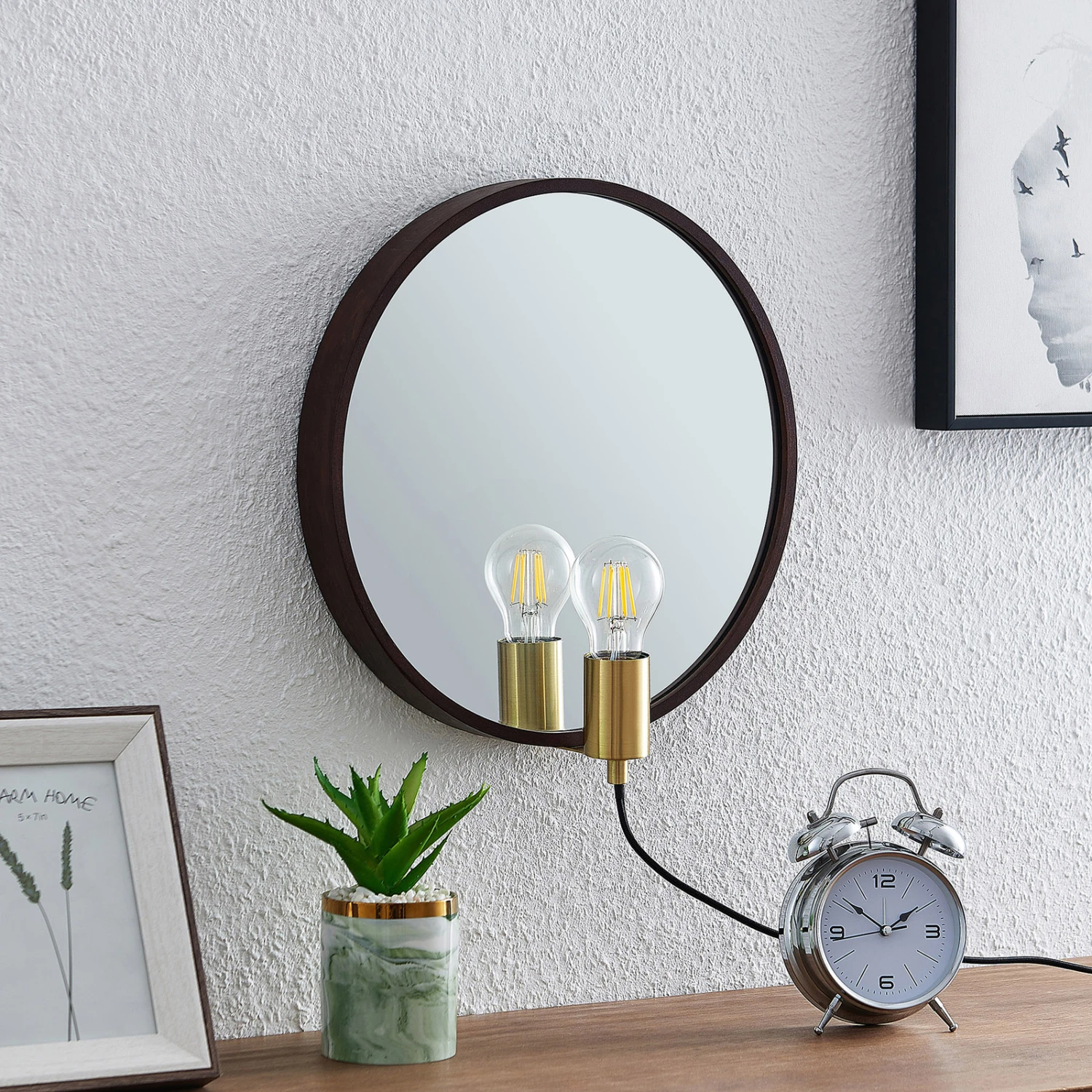 Lucande Lumani Wandleuchte Mit Spiegel, Braun 3 Lucande Lumani Wandleuchte Mit Spiegel, Braun – Bild 3