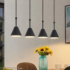 Lucande Phina Hängeleuchte In Schwarz, Vierflammig