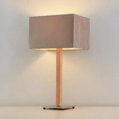 Lucande Heily Tischleuchte, Holz, Eckig, Grau -Lucande 9627517 4