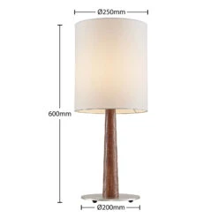 Lucande Larkira Stoff-Tischlampe, Holz, Rund, 25cm -Lucande 9628394 3