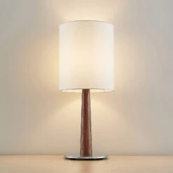 Lucande Larkira Stoff-Tischlampe, Holz, Rund, 25cm -Lucande 9628394 4