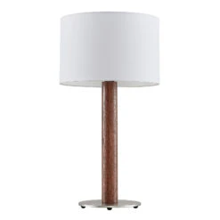 Lucande Larkira Stoff-Tischlampe, Holz, Rund, 32cm -Lucande 9628395 2