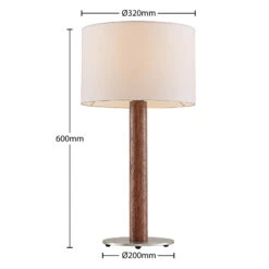 Lucande Larkira Stoff-Tischlampe, Holz, Rund, 32cm -Lucande 9628395 3