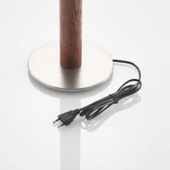 Lucande Larkira Stoff-Tischlampe, Holz, Rund, 32cm -Lucande 9628395 7