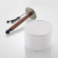 Lucande Larkira Stoff-Tischlampe, Holz, Rund, 32cm -Lucande 9628395 8