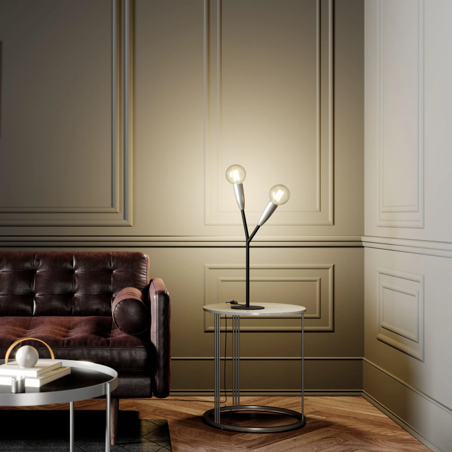 Lucande Carlea Tischlampe, 2-fl., Schwarz-nickel 2 Lucande Carlea Tischlampe, 2-fl., Schwarz-nickel – Bild 2