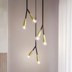 Lucande Carlea Hängelampe, 6-fl., Schwarz-messing