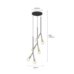 Lucande Carlea Hängelampe, 6-fl., Schwarz-messing -Lucande 9639203 6
