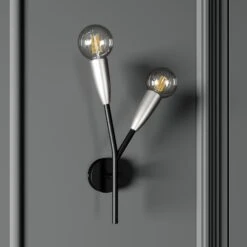 Lucande Carlea Wandlampe, 2-fl. Schwarz-nickel -Lucande 9639214 2