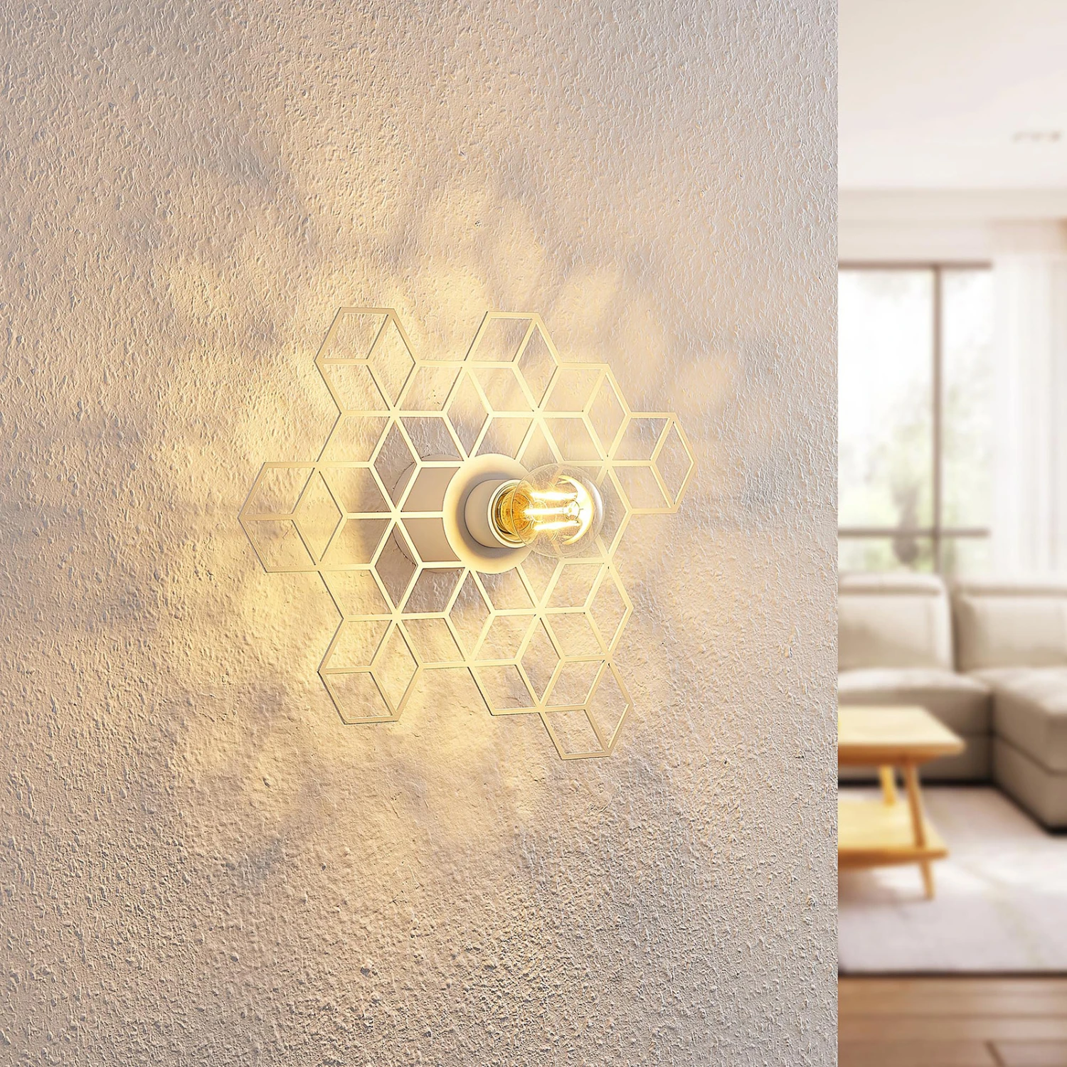 Lucande Alexaru Wandleuchte, Waben, Weiß 2 Lucande Alexaru Wandleuchte, Waben, Weiß – Bild 2