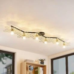 Lucande Alexaru Deckenleuchte, 6-fl., Gold, Lang