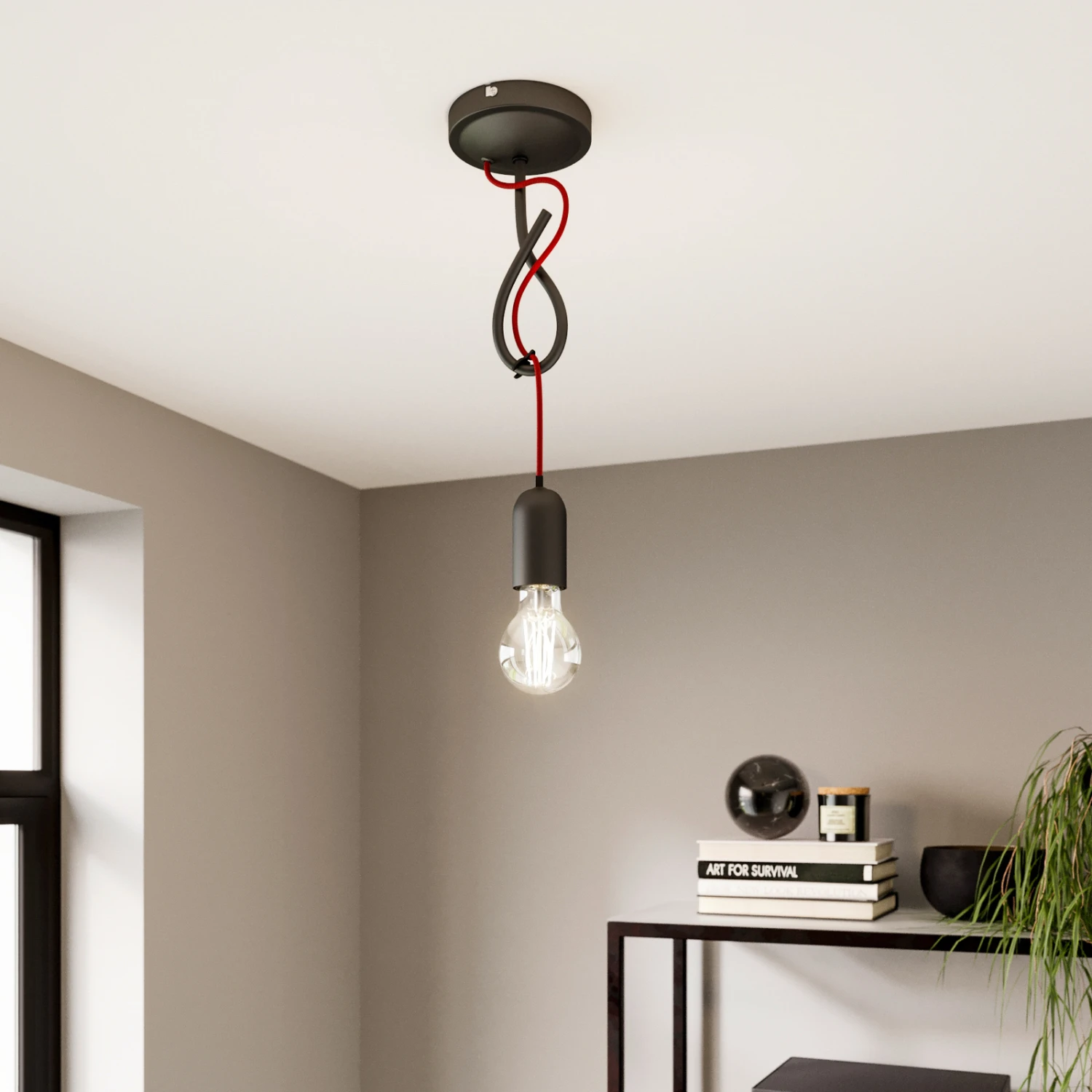 Lucande Jorna Hängeleuchte, Einflammig, Kabel Rot 2 Lucande Jorna Hängeleuchte, Einflammig, Kabel Rot – Bild 2
