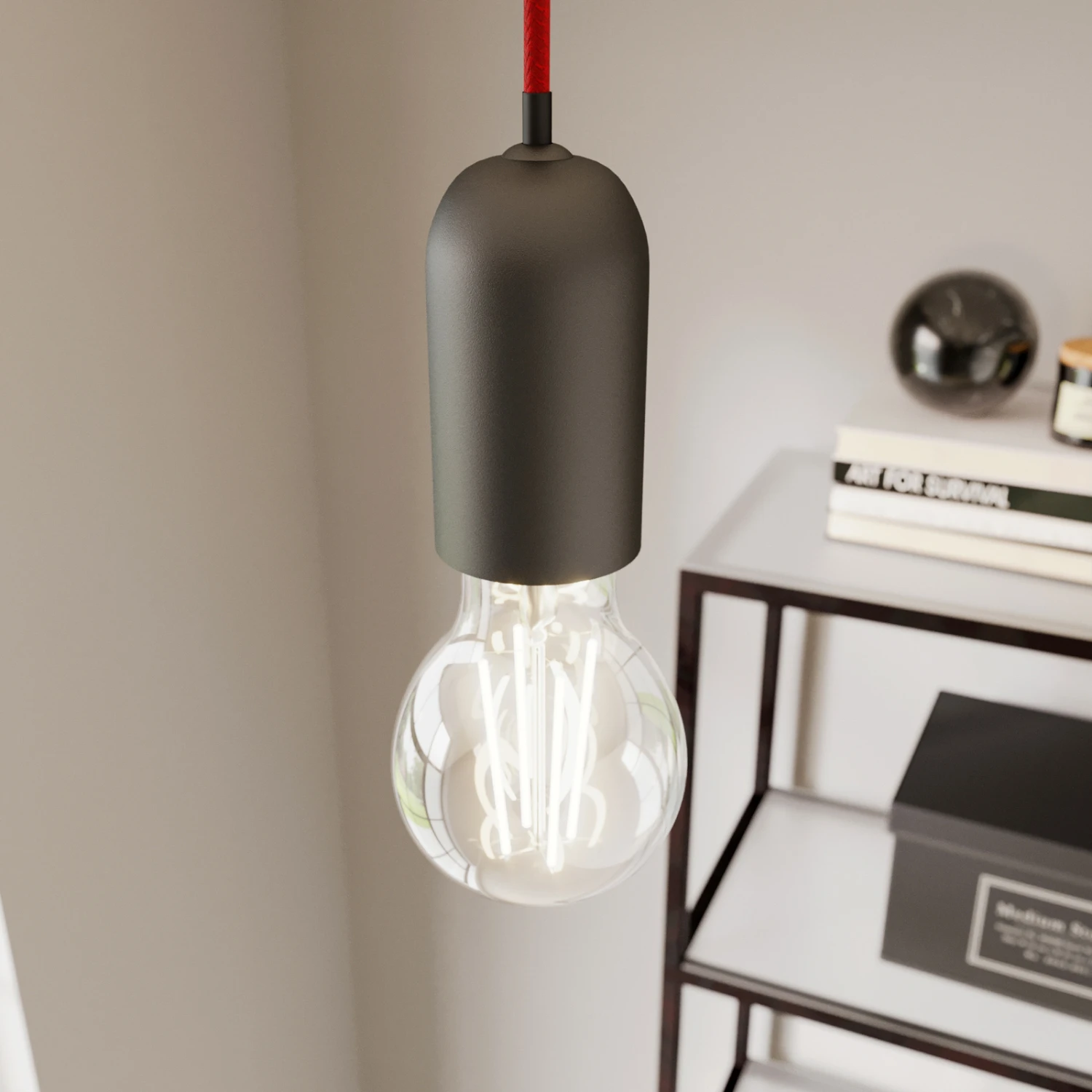 Lucande Jorna Hängeleuchte, Einflammig, Kabel Rot 4 Lucande Jorna Hängeleuchte, Einflammig, Kabel Rot – Bild 4