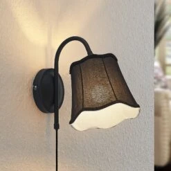 Lucande Binta Stoffwandleuchte, Vintage, Schwarz