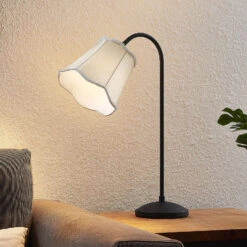 Lucande Binta Stofftischlampe, Vintage, Silbergrau