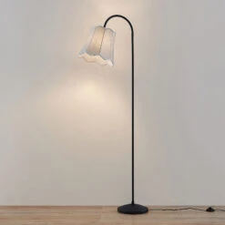 Lucande Binta Stoffstehleuchte, Vintage Silbergrau -Lucande 9639445 4