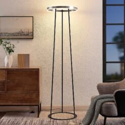 Lucande Seppe LED-Stehleuchte, Ø 50 Cm, Nickel