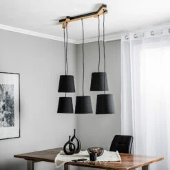 Lucande Thamila Hängeleuchte, Schwarz, Eiche -Lucande 9639622 2