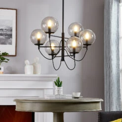 Lucande Sotiana Hängelampe, 6 Glaskugeln, Schwarz