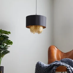 Lucande Malviras Stoff-Hängelampe, Blattdeko 1-fl. -Lucande 9639655 2