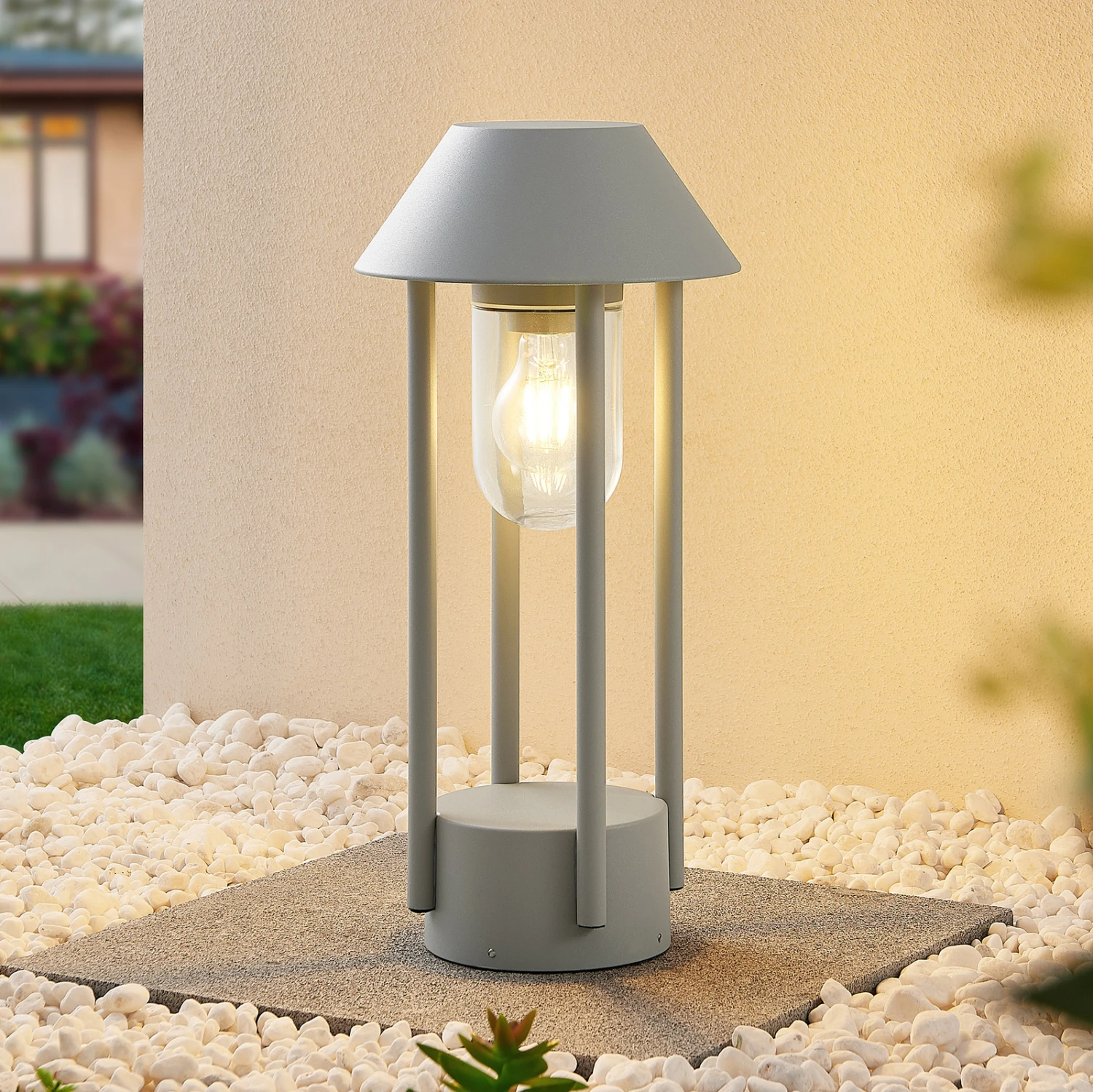 Lucande Olinum Sockelleuchte, Silbergrau 1 Lucande Olinum Sockelleuchte, Silbergrau