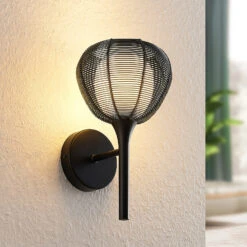 Lucande Tetira Käfig-Wandlampe, Schwarz