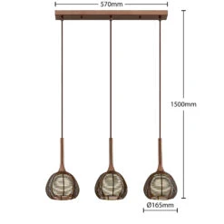 Lucande Tetira Hängelampe, 3-fl., Lang, Braun -Lucande 9920008 6