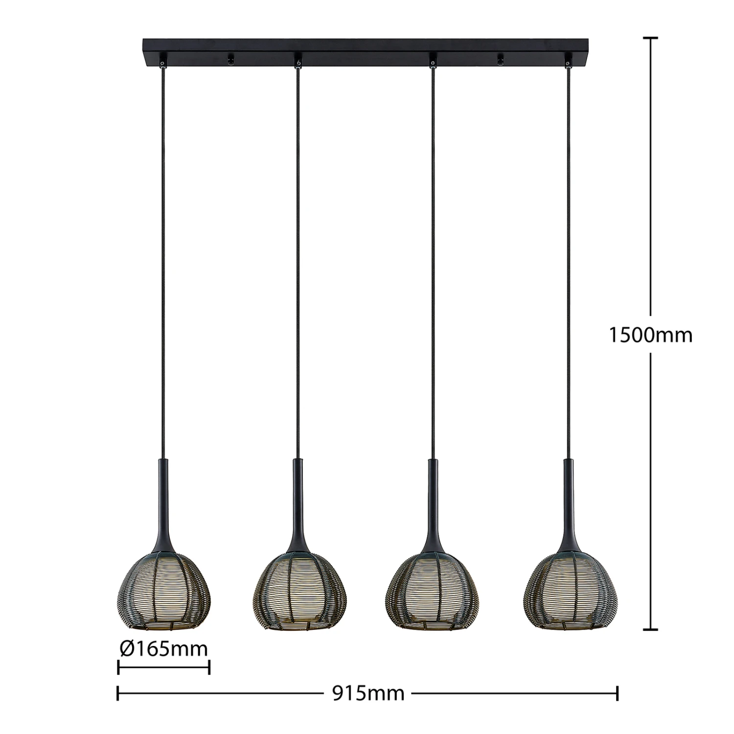 Lucande Tetira Hängelampe, 4-fl., Lang, Schwarz 7 Lucande Tetira Hängelampe, 4-fl., Lang, Schwarz – Bild 7