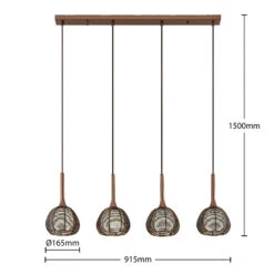 Lucande Tetira Hängelampe, 4-fl., Lang, Braun -Lucande 9920010 6