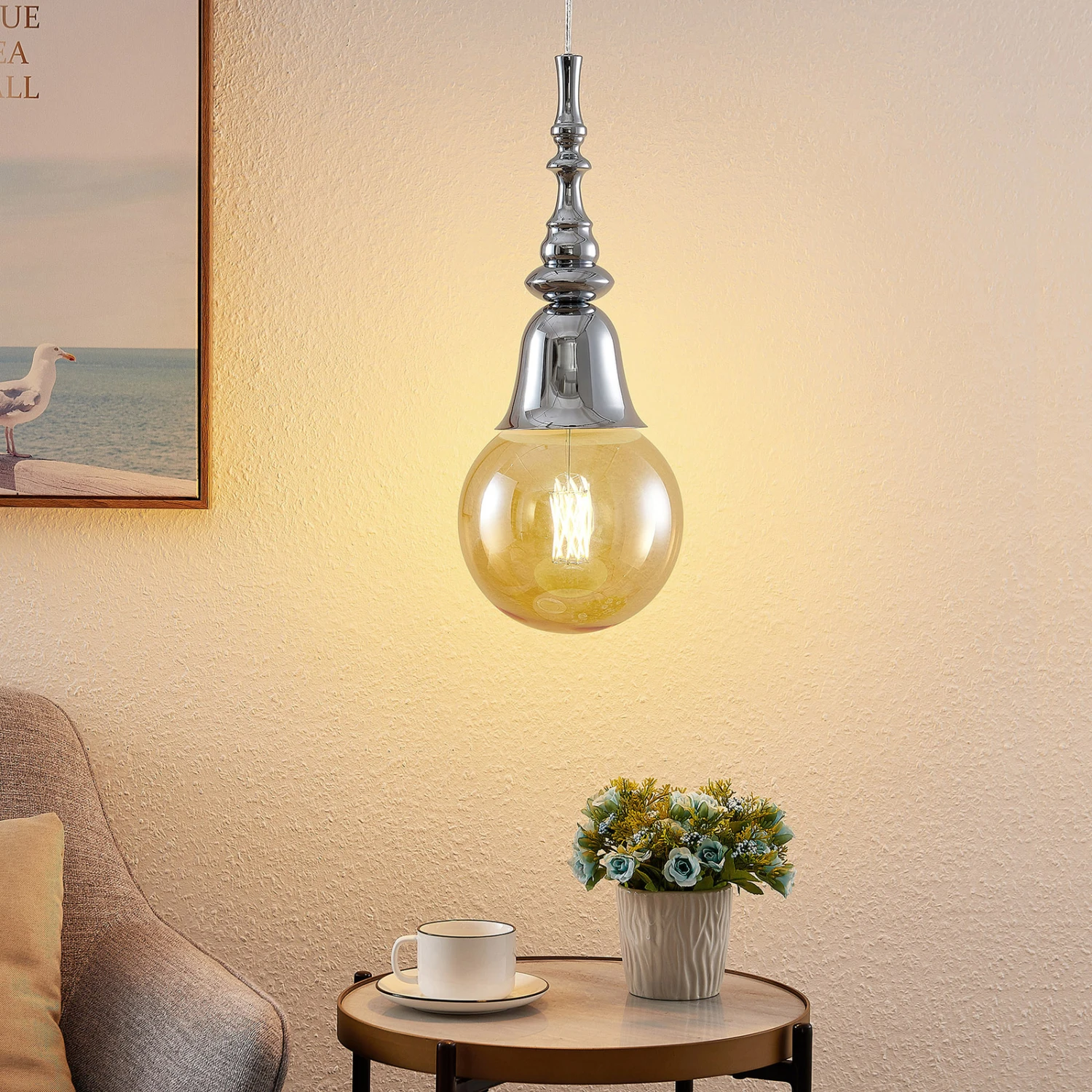 Lucande Gesja Pendellampe, Schirmlos, 1-fl., Chrom 2 Lucande Gesja Pendellampe, Schirmlos, 1-fl., Chrom – Bild 2