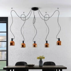 Lucande Serina Hängelampe, Fünfflammig Glas Kupfer -Lucande 9920035 2