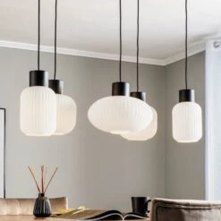 Lucande Lomeris Hängelampe, Fünfflammig, Weiß